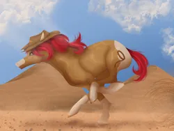 Size: 2160x1620 | Tagged: safe, artist:lordlyric, derpibooru import, oc, oc:maple lasso, unofficial characters only, earth pony, pony, g4, country, countryside, desert, female, image, painting, png, running, solo, solo female