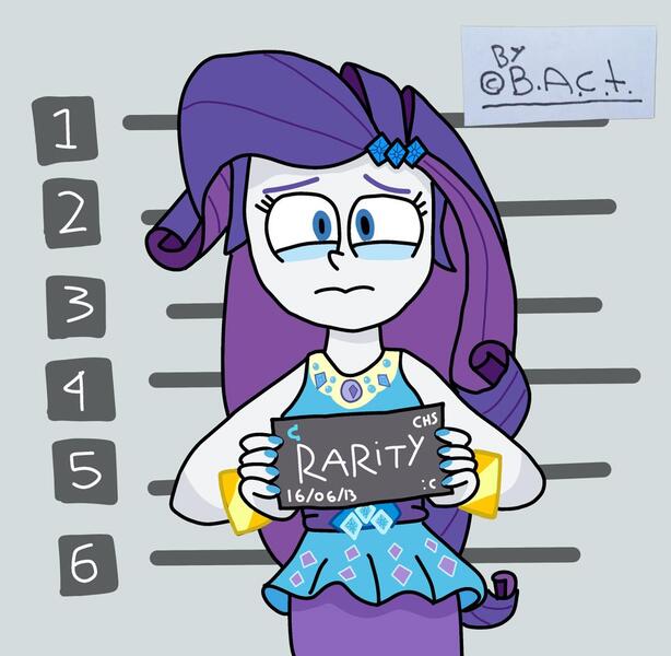 Size: 1024x1001 | Tagged: safe, artist:garybaldor, derpibooru import, rarity, human, equestria girls, g4, barbie mugshot meme, clothes, female, image, jpeg, looking at you, meme, mugshot, scared, solo