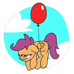 Size: 800x800 | Tagged: safe, artist:unitxxvii, derpibooru import, scootaloo, pegasus, pony, g4, balloon, floating, floppy ears, frown, furrowed brow, image, partially transparent background, png, scootaloo is not amused, solo, unamused