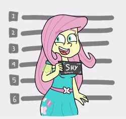 Size: 690x653 | Tagged: safe, alternate version, artist:garybaldor, derpibooru import, fluttershy, human, equestria girls, g4, barbie mugshot meme, clothes, dress, female, image, jpeg, meme, mugshot, nail polish, open mouth, open smile, smiling, solo