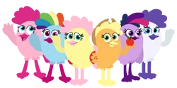 Size: 2020x1000 | Tagged: safe, artist:oliviafanxd, derpibooru import, applejack, fluttershy, pinkie pie, rainbow dash, rarity, twilight sparkle, bird, angry birds, birdified, image, mane six, png, simple background, species swap, transparent background