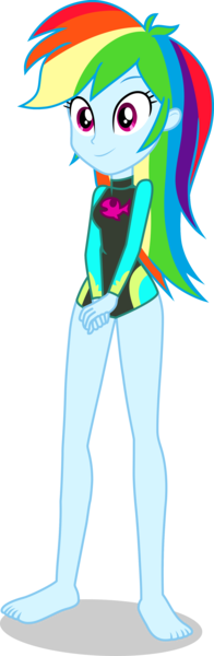 Size: 1356x4156 | Tagged: safe, alternate version, artist:dustinwatsongkx, derpibooru import, edit, rainbow dash, human, equestria girls, g4, accessory swap, barefoot, clothes, clothes swap, feet, female, fluttershy's one-piece swimsuit, fluttershy's swimsuit, fluttershy's wetsuit, image, legless, long sleeves, my little pony equestria girls: better together, one-piece swimsuit, png, simple background, solo, swimsuit, swimsuit edit, swimsuit swap, transparent background, vector