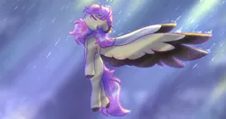 Size: 3800x2000 | Tagged: safe, artist:mariashek, derpibooru import, oc, pegasus, pony, flying, image, mariashek, oc pegasus, png, rain, rays of light