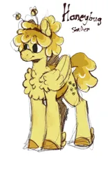 Size: 790x1268 | Tagged: safe, artist:shyhandart, derpibooru import, oc, oc:honey bug, unofficial characters only, pegasus, pony, adopted offspring, antennae, chest fluff, colored sketch, female, filly, foal, image, name, offspring, parent:big macintosh, parent:fluttershy, parents:fluttermac, png, simple background, sketch, smiling, solo, white background