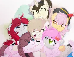 Size: 2048x1600 | Tagged: safe, artist:emyart18, ponerpics import, oc, unofficial characters only, pony, female, group, image, jpeg, laughing, mare, open mouth, solo