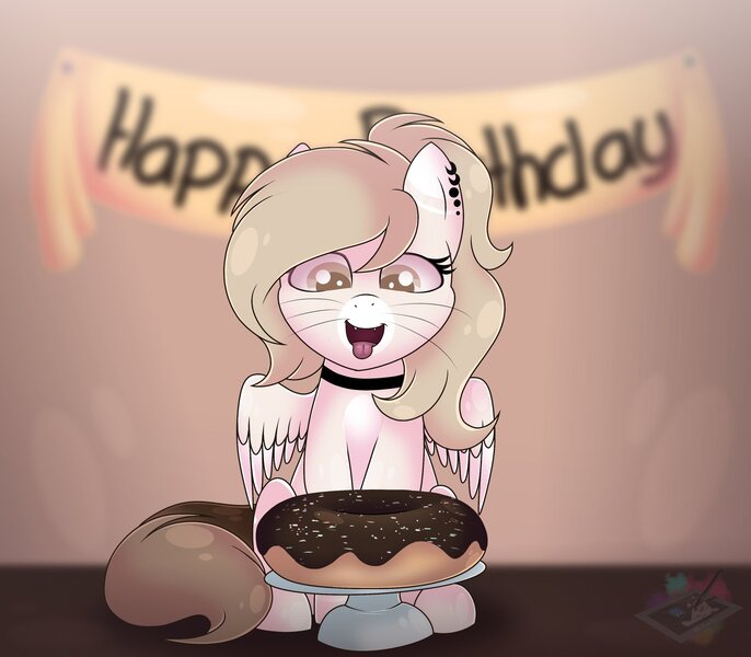 Size: 2048x1792 | Tagged: safe, artist:emyart18, ponerpics import, oc, unofficial characters only, pony, donut, female, food, image, jpeg, mare, open mouth, solo