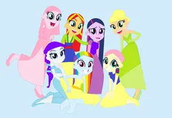 Size: 1110x758 | Tagged: safe, artist:taaline, derpibooru import, applejack, fluttershy, pinkie pie, rainbow dash, rarity, sci-twi, sunset shimmer, twilight sparkle, human, equestria girls, g4, aladdin, alternate hairstyle, base used, beauty and the beast, belle, clothes, cosplay, costume, disney, disney princess, fa mulan, humane five, humane seven, humane six, image, mulan, native american, png, pocahontas, princess ariel, princess jasmine, princess tiana, snow white, snow white and the seven dwarfs, squaw dash, the little mermaid, the princess and the frog, tiana