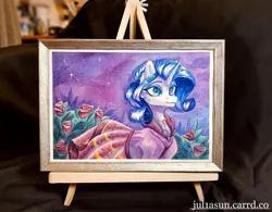 Size: 3576x2792 | Tagged: safe, artist:jsunlight, derpibooru import, rarity, pony, unicorn, auction, clothes, craft, dress, female, gala dress, horn, image, mare, png, solo, traditional art, watercolor painting