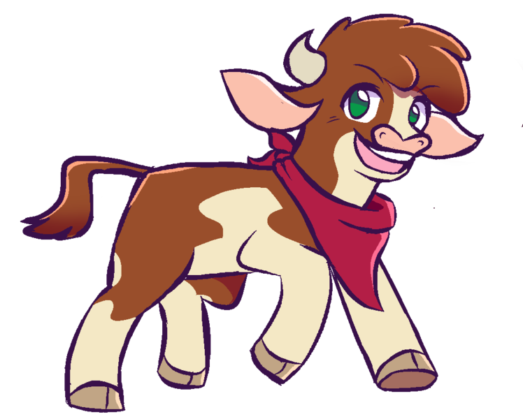 Size: 1060x850 | Tagged: safe, artist:thegemstallion, derpibooru import, cow, them's fightin' herds, arizona (tfh), bandana, cloven hooves, community related, female, green eyes, horns, image, png, puyo puyo, simple background, smiling, solo, style emulation, transparent background