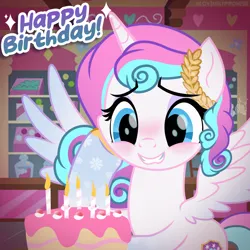 Size: 2000x2000 | Tagged: safe, artist:lovinglypromise, derpibooru import, oc, oc:lovely promise, alicorn, pony, birthday cake, cake, female, food, image, mare, png, solo