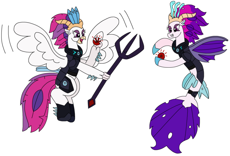 Size: 3192x2176 | Tagged: safe, artist:supahdonarudo, derpibooru import, queen novo, classical hippogriff, hippogriff, seapony (g4), g4, my little pony: the movie, alternate universe, armor, evil counterpart, holding, image, mirror universe, png, queen novo's orb, simple background, transparent background, trident