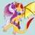 Size: 3000x3000 | Tagged: safe, artist:syniedraw, derpibooru import, oc, alicorn, dragon, pony, g5, canon x oc, dragon oc, duo, female, hug, image, mare, non-pony oc, opaline arcana, png, pride flag, self insert, shipping, trans pride flag