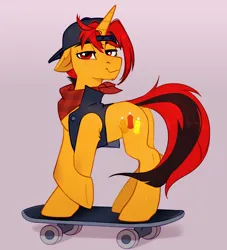 Size: 2632x2904 | Tagged: safe, artist:taneysha, derpibooru import, oc, unofficial characters only, pony, unicorn, horn, image, jpeg, skateboard, solo, unicorn oc