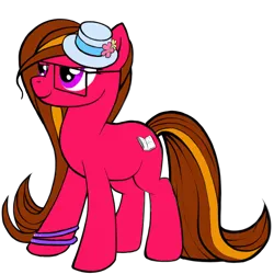 Size: 1024x1024 | Tagged: safe, derpibooru import, oc, unofficial characters only, earth pony, >:), avatar maker: pony, bio in description, bracelet, eyestrain warning, glasses, hat, image, jewelry, layering error, magenta eyes, png, simple background, solo, transparent background