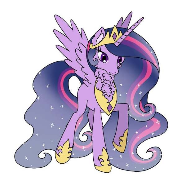 Size: 640x640 | Tagged: safe, artist:saturaed_acidity, derpibooru import, princess celestia, princess twilight 2.0, twilight sparkle, twilight sparkle (alicorn), alicorn, pony, g4, the last problem, cheek fluff, crown, ear fluff, ethereal mane, female, gauntlet, image, jewelry, jpeg, mare, neck fluff, older, older twilight, older twilight sparkle (alicorn), palette swap, peytral, raised hoof, recolor, regalia, simple background, solo, sparkling mane, spread wings, white background, wings