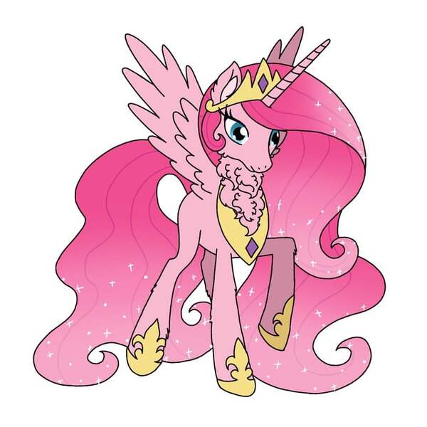 Size: 640x640 | Tagged: safe, artist:saturaed_acidity, derpibooru import, pinkie pie, princess celestia, alicorn, pony, g4, alicornified, cheek fluff, crown, ear fluff, ethereal mane, female, gauntlet, image, jewelry, jpeg, mare, neck fluff, palette swap, peytral, pinkiecorn, race swap, raised hoof, recolor, regalia, simple background, solo, sparkling mane, spread wings, white background, wings, xk-class end-of-the-world scenario