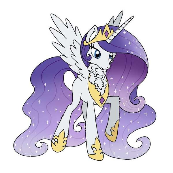 Size: 640x640 | Tagged: safe, artist:saturaed_acidity, derpibooru import, princess celestia, rarity, alicorn, pony, g4, alicornified, cheek fluff, crown, ear fluff, ethereal mane, female, gauntlet, image, jewelry, jpeg, mare, neck fluff, palette swap, peytral, race swap, raised hoof, raricorn, recolor, regalia, simple background, solo, sparkling mane, spread wings, white background, wings