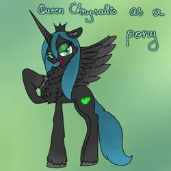 Size: 640x640 | Tagged: safe, artist:saturaed_acidity, derpibooru import, queen chrysalis, ponified, alicorn, pony, g4, chest fluff, crown, ear fluff, eyeshadow, female, floppy ears, hoof fluff, hoof on chest, image, jewelry, lidded eyes, makeup, mare, neck fluff, open mouth, png, pony chrysalis, regalia, solo, species swap, spread wings, wings