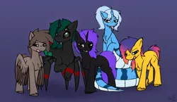 Size: 3452x2000 | Tagged: safe, artist:monycaalot, derpibooru import, oc, oc:cydelcia ádlíeg, oc:line art, oc:nightmare storm, oc:triksa, oc:wax feather, unofficial characters only, changeling, earth pony, lamia, monster pony, original species, pegasus, snake, spiderpony, unicorn, earth pony oc, horn, image, looking at you, pegasus oc, png, simple background, this will end in death, unicorn oc, wings