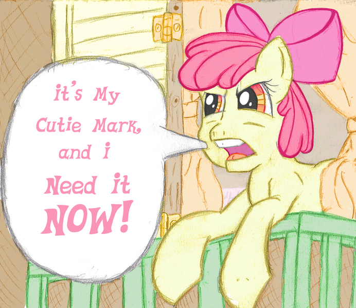 Size: 922x800 | Tagged: safe, artist:pun-pun, derpibooru import, apple bloom, earth pony, pony, g4, 2012, apple bloom's bow, bow, dialogue, female, filly, foal, hair bow, image, j.g. wentworth, open mouth, png, solo, speech bubble