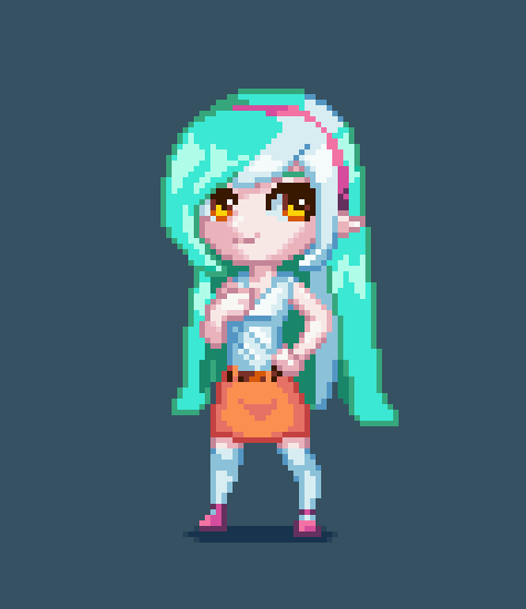 Size: 475x550 | Tagged: safe, artist:terrafomer, derpibooru import, lyra heartstrings, human, g4, digital art, elf ears, humanized, image, pixel art, png, simple background, smiling, solo