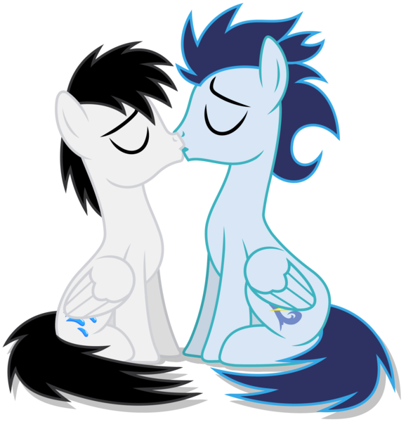 Size: 5267x5463 | Tagged: safe, artist:creedyboy124, derpibooru import, soarin', oc, oc:shane park, pegasus, pony, g4, canon x oc, eyes closed, folded wings, gay, image, kissing, male, males only, pegasus oc, png, shipping, simple background, sitting, stallion, wings