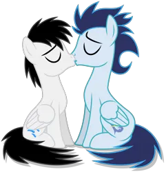 Size: 5267x5463 | Tagged: safe, artist:creedyboy124, derpibooru import, soarin', oc, oc:shane park, pegasus, pony, g4, canon x oc, eyes closed, folded wings, gay, image, kissing, male, males only, pegasus oc, png, shipping, simple background, sitting, stallion, wings