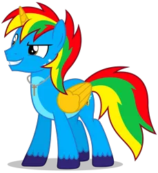 Size: 4416x4831 | Tagged: safe, artist:creedyboy124, derpibooru import, oc, oc:shield wing, unofficial characters only, alicorn, pony, alicorn oc, happy, horn, image, male, png, simple background, stallion, wings