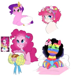 Size: 1272x1352 | Tagged: safe, artist:aztrial, derpibooru import, pinkie pie, pipp petals, oc, earth pony, human, pegasus, pony, equestria girls, g4, g5, a bad case of stripes, image, jpeg, snuzzle (g5)