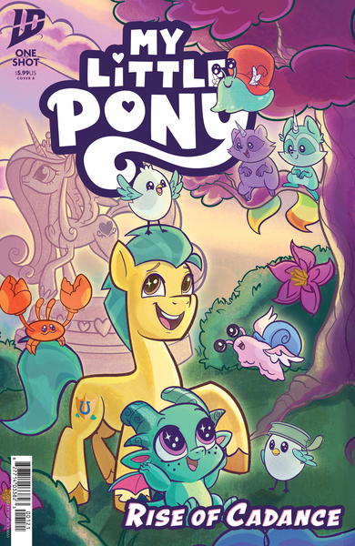 Size: 1988x3056 | Tagged: safe, artist:sophie scruggs, derpibooru import, idw, official, hitch trailblazer, princess cadance, sparky sparkeroni, alicorn, dragon, earth pony, pony, raccoon, snail, g4, g5, comic cover, cover, cover art, female, g4 to g5, generation leap, horn, image, male, mare, my little pony logo, my little pony: rise of cadance, official comic, pegasnail, physique difference, png, raccoonicorn, raised hoof, spread wings, stallion, statue, unshorn fetlocks, wings