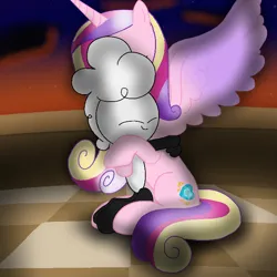 Size: 720x720 | Tagged: safe, artist:cooperthedoodlian, derpibooru import, princess cadance, oc, alicorn, pony, series:cooper hugs ponies, g4, bridge, cooper doodlian, cooper doodlian is trying to murder us, cute, doodland, female, hug, hugging a pony, humanoid, image, male, non-pony oc, png, sitting, spread wings, sunset, wings