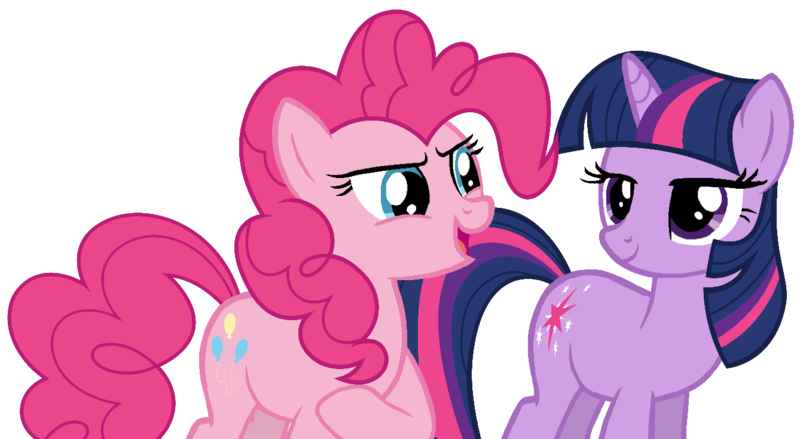 Size: 1338x735 | Tagged: safe, artist:shieldwingarmorofgod, derpibooru import, pinkie pie, twilight sparkle, earth pony, unicorn, g4, duo, duo female, female, horn, image, png, simple background, transparent background, unicorn twilight, vector