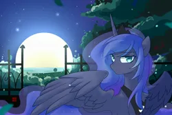 Size: 3000x2000 | Tagged: safe, artist:秋雨_离清, derpibooru import, princess luna, alicorn, pony, g4, female, image, jpeg, mare, moon, night, solo, stars