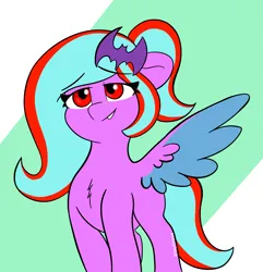 Size: 3303x3427 | Tagged: safe, artist:riley_draws_, derpibooru import, oc, oc:star beats, unofficial characters only, pegasus, pony, birthday gift art, chest fluff, cute, cyan mane, gift art, image, pegasus oc, pegasus wings, png, pose, purple coat, red eyes, simple background, smiling, smirk, solo, wings