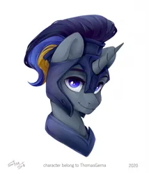 Size: 1094x1280 | Tagged: safe, artist:shooshaa, derpibooru import, oc, unofficial characters only, pony, unicorn, bust, commission, helmet, horn, image, jpeg, male, peytral, portrait, simple background, stallion, white background