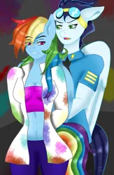 Size: 781x1200 | Tagged: safe, artist:frost flame, derpibooru import, rainbow dash, soarin', anthro, pegasus, pony, fanfic:rainbow factory, fanfic art, female, image, male, mare, png, shipping, soarindash, stallion, straight