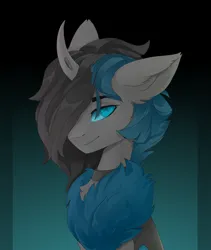 Size: 1078x1280 | Tagged: safe, artist:shooshaa, derpibooru import, oc, unofficial characters only, changeling, pony, bust, chest fluff, commission, curved horn, gradient background, horn, image, jpeg, male, portrait, solo, stallion