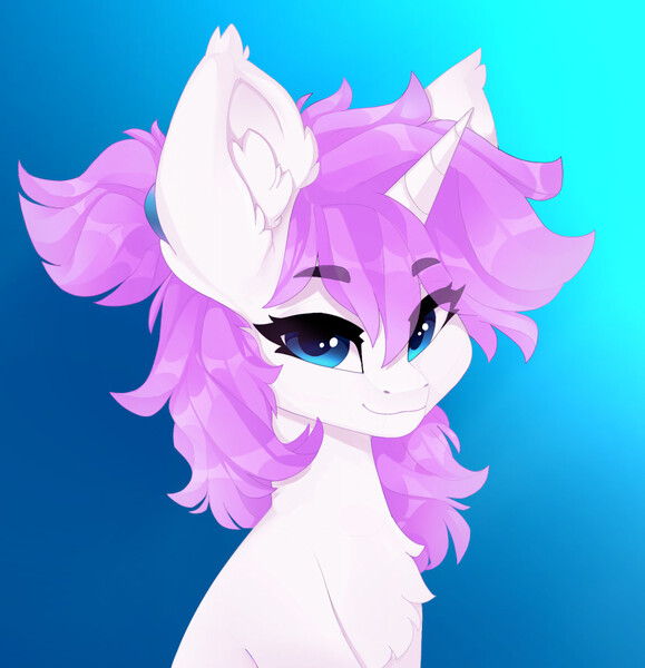 Size: 1236x1280 | Tagged: safe, artist:shooshaa, derpibooru import, oc, unofficial characters only, pony, unicorn, bust, chest fluff, commission, eye clipping through hair, eyebrows, eyebrows visible through hair, female, gradient background, horn, image, jpeg, mare, portrait, solo