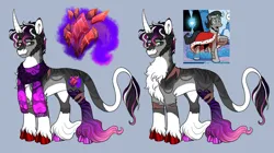 Size: 1280x719 | Tagged: safe, artist:malinraf1615, derpibooru import, king sombra, pony, g4, alternate design, clothes, cloven hooves, gray background, heterochromia, image, png, scar, scarf, simple background, solo