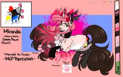 Size: 1915x1200 | Tagged: safe, artist:legendaryshadee, derpibooru import, oc, oc:miranda, pony, unicorn, clothes, fangs, female, headphones, horn, image, mare, png, reference sheet, socks, solo, tongue out