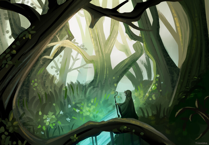 Size: 2307x1597 | Tagged: safe, artist:toondra, derpibooru import, zecora, anthro, zebra, g4, cloak, clothes, female, forest, image, jpeg, nature, outdoors, river, roots, scenery, solo, staff, stream, tree, water