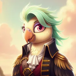 Size: 1024x1024 | Tagged: safe, ai content, derpibooru import, generator:google imagen 3.0, machine learning generated, prompter:zerowinger, captain celaeno, bird, parrot, parrot pirates, g4, my little pony: the movie, bust, female, image, jpeg, pirate, portrait, solo