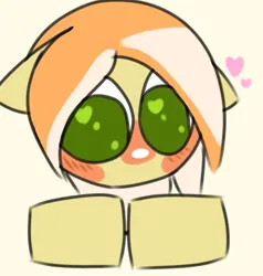 Size: 735x771 | Tagged: safe, artist:victoria_nik, derpibooru import, oc, oc:melting cocktail, unofficial characters only, earth pony, pony, big eyes, blushing, colored sketch, doodle, female, green eyes, heart, hooves, image, looking at something, mare, no mouth, png, simple, simple background, sketch, solo