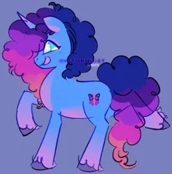 Size: 1053x1067 | Tagged: safe, artist:nyctophilist, derpibooru import, pony, unicorn, g5, afro, afro mane, blue coat, cutie mark, derpibooru exclusive, fluffy mane, freckles, green eye, happy, hooves, horn, image, jpeg, misty brightdawn, ombre hair, raised hoof, smiling, solo