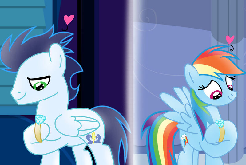 Size: 1280x859 | Tagged: safe, artist:soarindasher10, derpibooru import, rainbow dash, soarin', pegasus, pony, engagement ring, female, image, jpeg, male, mare, marriage, shipping, soarindash, stallion, straight