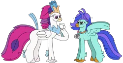 Size: 3008x1556 | Tagged: safe, artist:supahdonarudo, derpibooru import, queen novo, oc, oc:sea lilly, classical hippogriff, hippogriff, g4, my little pony: the movie, camera, holding, image, jewelry, looking at each other, looking at someone, necklace, note, png, puppy dog eyes, simple background, transparent background