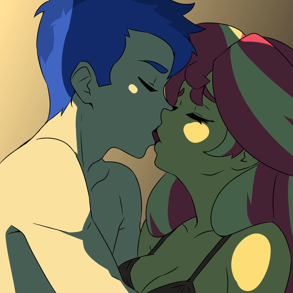 Size: 2200x2200 | Tagged: safe, artist:qsky, derpibooru import, flash sentry, sunset shimmer, equestria girls, g4, female, flashimmer, image, kissing, male, png, shipping, straight