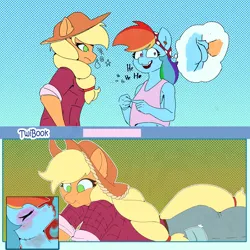 Size: 2000x2000 | Tagged: safe, artist:luanbang, derpibooru import, applejack, rainbow dash, anthro, g4, appledash, female, image, jpeg, lesbian, meme, shipping