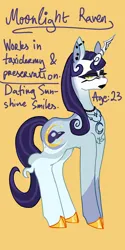 Size: 1026x2048 | Tagged: safe, artist:whimday, derpibooru import, moonlight raven, pony, unicorn, g4, alternate design, ear piercing, earring, female, horn, image, implied incest, implied moonlightsmiles, jewelry, jpeg, mare, necklace, piercing, solo