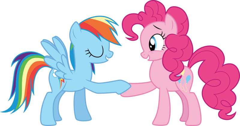 Size: 5716x3000 | Tagged: safe, artist:cloudy glow, derpibooru import, pinkie pie, rainbow dash, earth pony, pegasus, g4, griffon the brush off, duo, duo female, female, hoofshake, image, my little pony, png, reconciliation, simple background, transparent background, vector